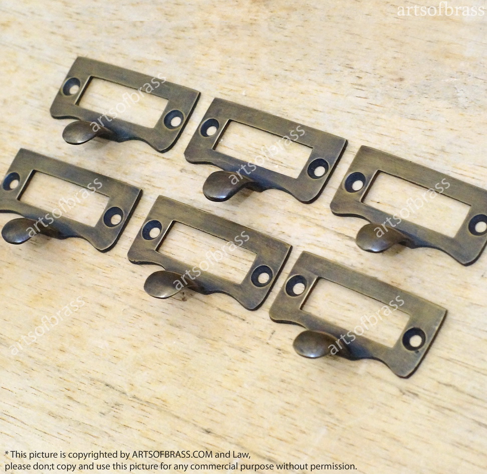 1.77" 6 pcs Vintage Label File Name Card Holder Drawer Pull Handle 4 1.77" 6 pcs Vintage Label File Name Card Holder Drawer Pull Handle - Image 2