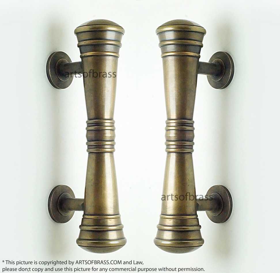 11.41" Set Vintage Retro Classic Plain Brass Entry Door Hardware Handle 3 11.41" Set Vintage Retro Classic Plain Brass Entry Door Hardware Handle
