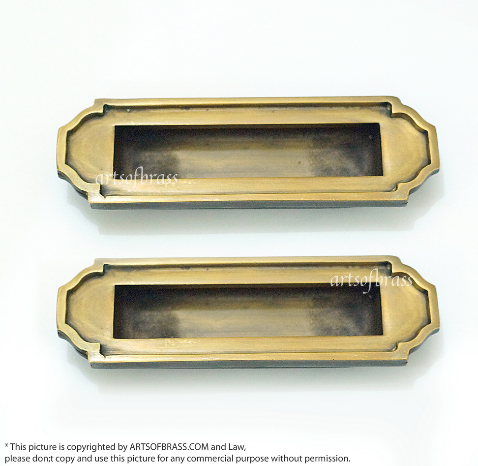 5.70" 2 pcs Vintage Art Deco Baldwin FLUSH Pull Sliding Door Brass Handle 3 5.70" 2 pcs Vintage Art Deco Baldwin FLUSH Pull Sliding Door Brass Handle - Image 2