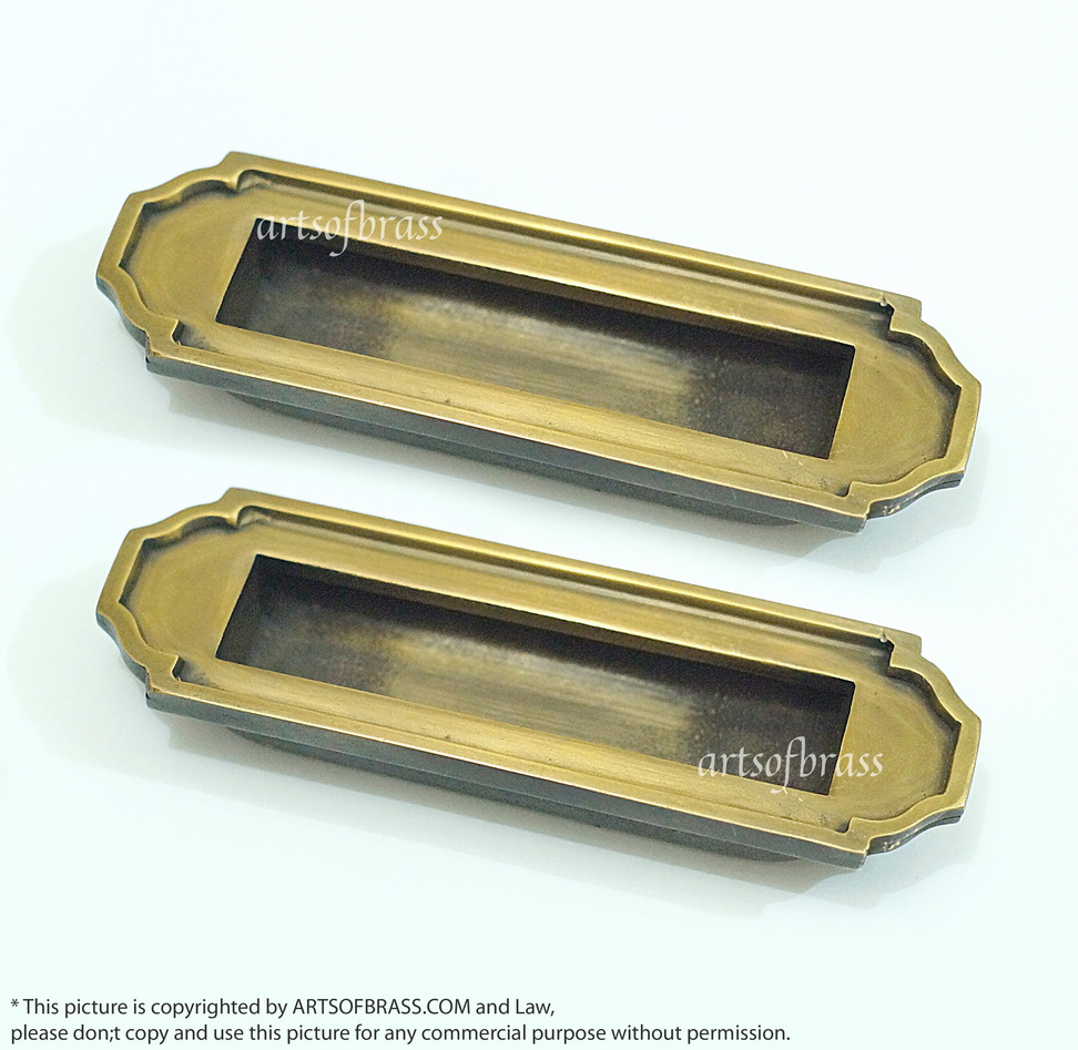 5.70" 2 pcs Vintage Art Deco Baldwin FLUSH Pull Sliding Door Brass Handle 4 5.70" 2 pcs Vintage Art Deco Baldwin FLUSH Pull Sliding Door Brass Handle - Image 3