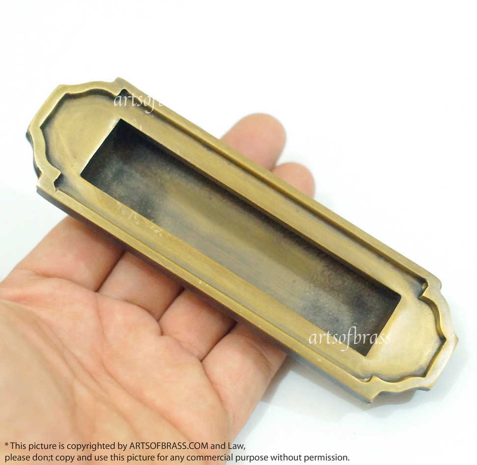 5.70" 2 pcs Vintage Art Deco Baldwin FLUSH Pull Sliding Door Brass Handle 8 5.70" 2 pcs Vintage Art Deco Baldwin FLUSH Pull Sliding Door Brass Handle - Image 7
