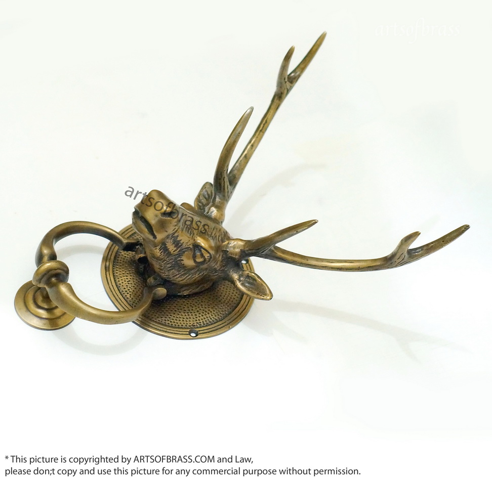 Solid Brass Deer Antler Door Knocker | Animal Head Front Door Decor - 11" 7 Solid Brass Deer Antler Door Knocker | Animal Head Front Door Decor - 11" - Image 5