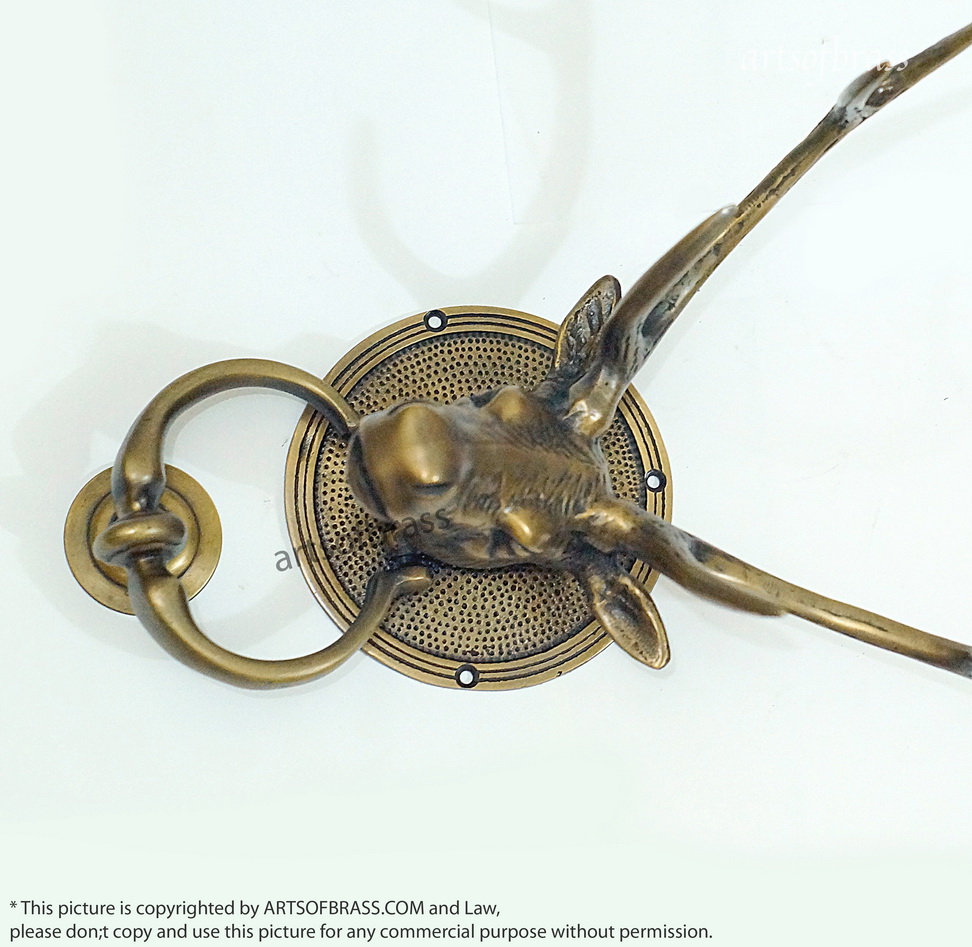 Solid Brass Deer Antler Door Knocker | Animal Head Front Door Decor - 11" 11 deer door knocker brass front door accent
