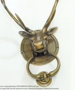 Solid Brass Deer Antler Door Knocker | Animal Head Front Door Decor - 11" 21 antler door knocker vintage wildlife decor