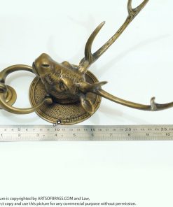 Solid Brass Deer Antler Door Knocker | Animal Head Front Door Decor - 11" 25 brass animal door knocker rustic cabin style