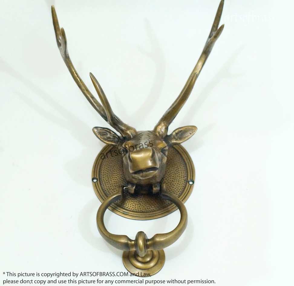 Solid Brass Deer Antler Door Knocker | Animal Head Front Door Decor - 11" 10 Solid Brass Deer Antler Door Knocker | Animal Head Front Door Decor - 11" - Image 8