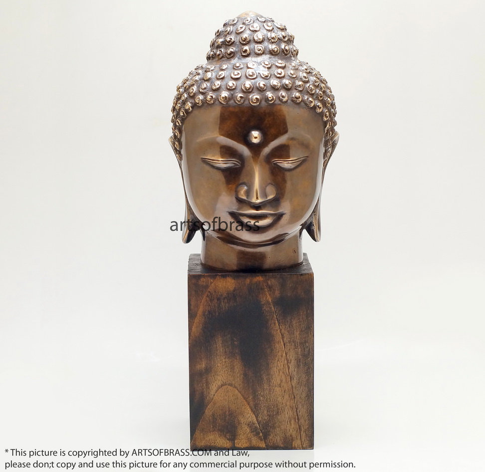 11.41" Old Brass Tibetan Buddhism Buddha Head Sakyamuni Tathagata Statue 11 11.41" Old Brass Tibetan Buddhism Buddha Head Sakyamuni Tathagata Statue - Image 9