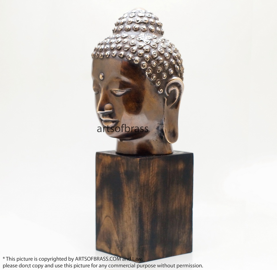 11.41" Old Brass Tibetan Buddhism Buddha Head Sakyamuni Tathagata Statue 12 11.41" Old Brass Tibetan Buddhism Buddha Head Sakyamuni Tathagata Statue - Image 10