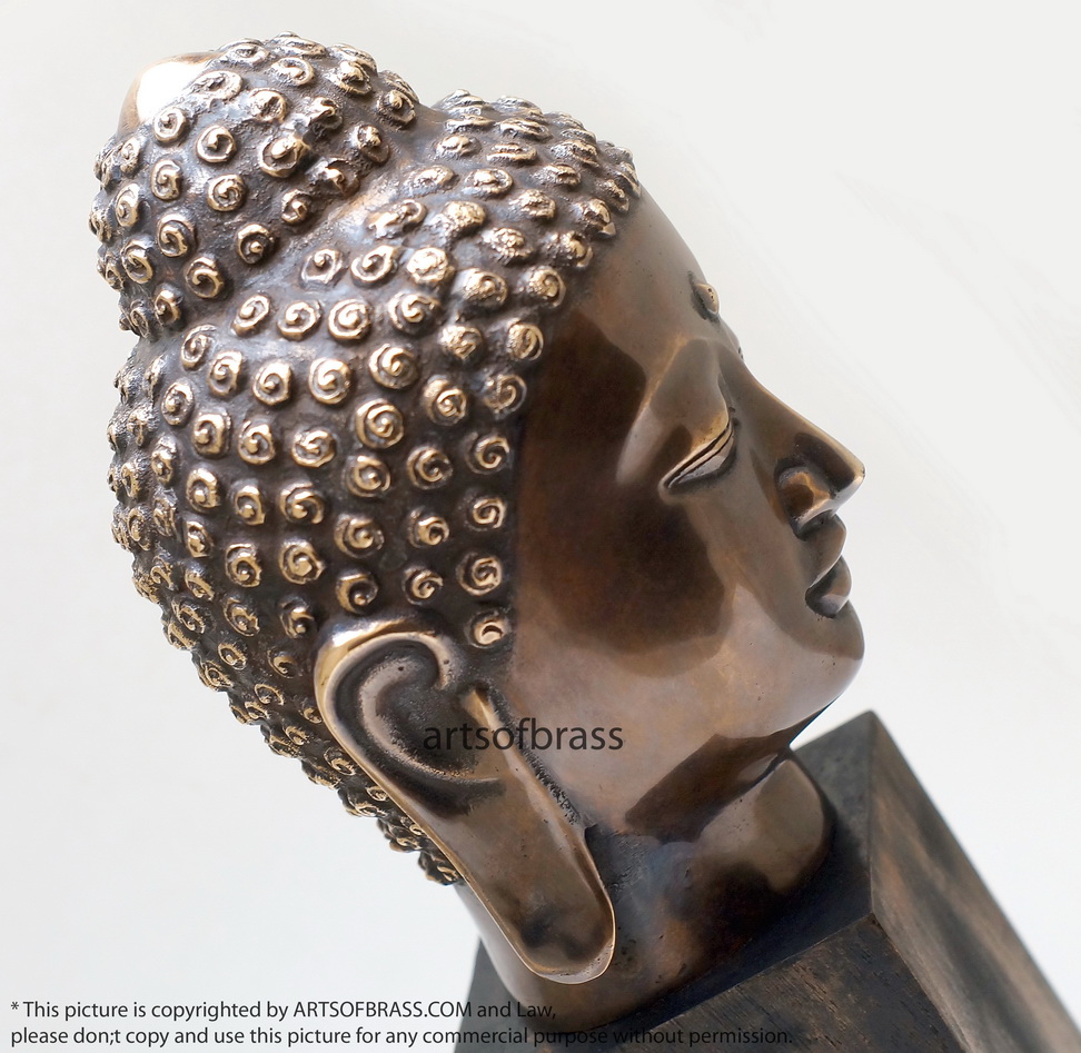 11.41" Old Brass Tibetan Buddhism Buddha Head Sakyamuni Tathagata Statue 6 11.41" Old Brass Tibetan Buddhism Buddha Head Sakyamuni Tathagata Statue - Image 4