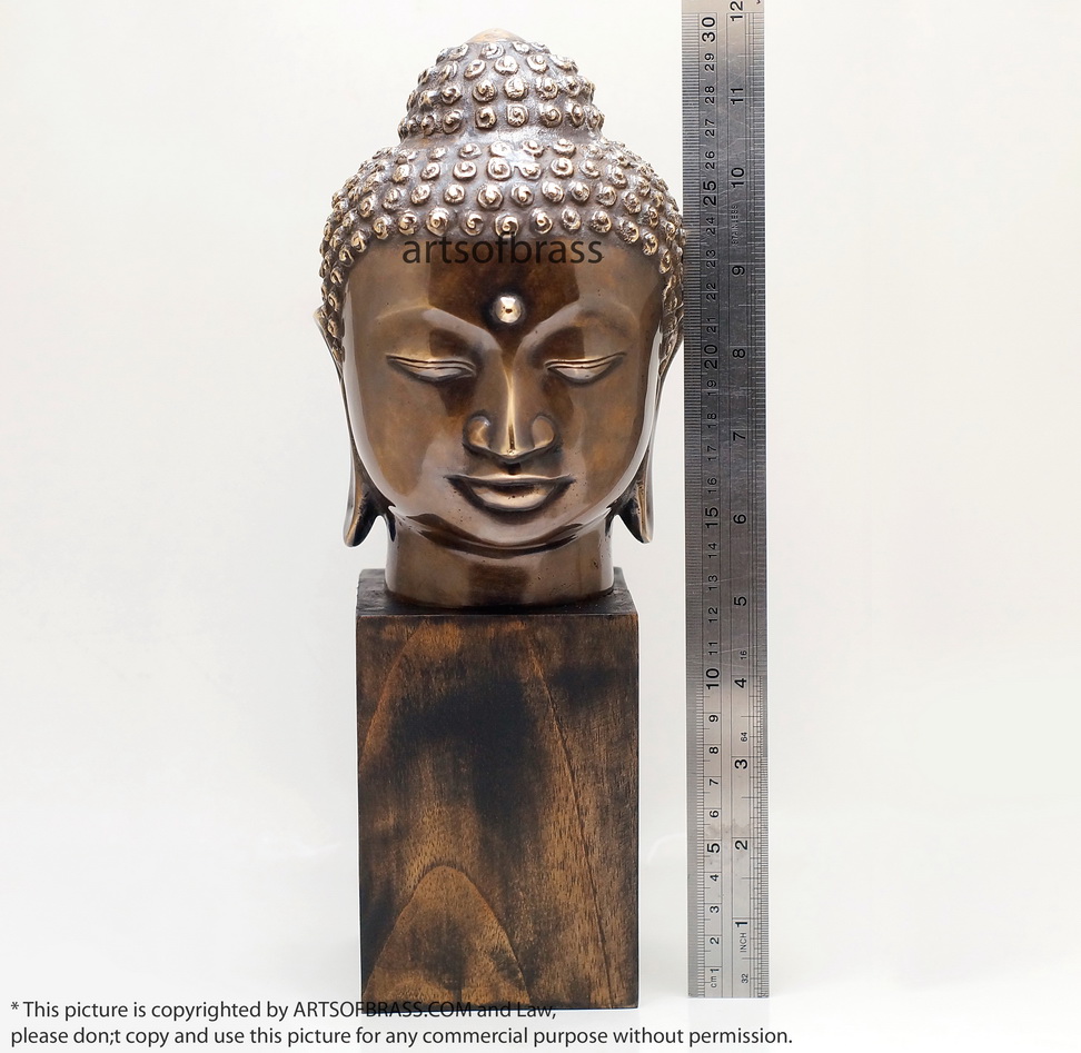 11.41" Old Brass Tibetan Buddhism Buddha Head Sakyamuni Tathagata Statue 13 11.41" Old Brass Tibetan Buddhism Buddha Head Sakyamuni Tathagata Statue - Image 11