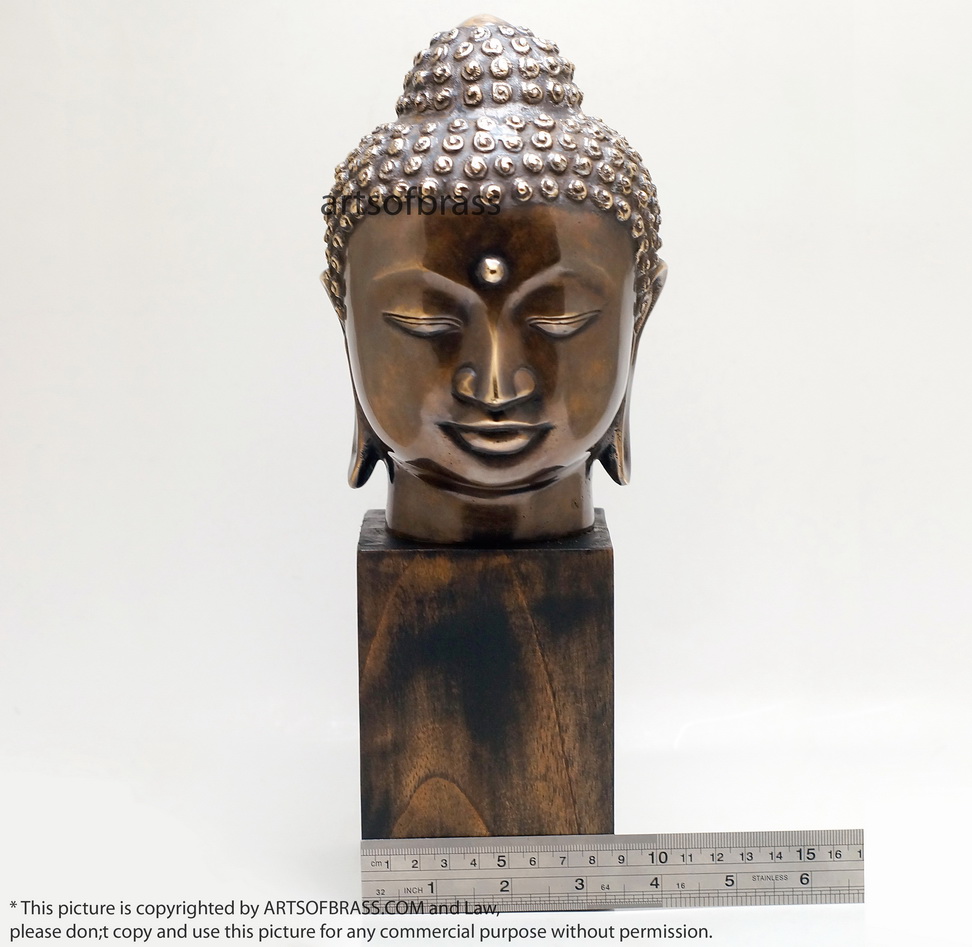 11.41" Old Brass Tibetan Buddhism Buddha Head Sakyamuni Tathagata Statue 14 11.41" Old Brass Tibetan Buddhism Buddha Head Sakyamuni Tathagata Statue - Image 12