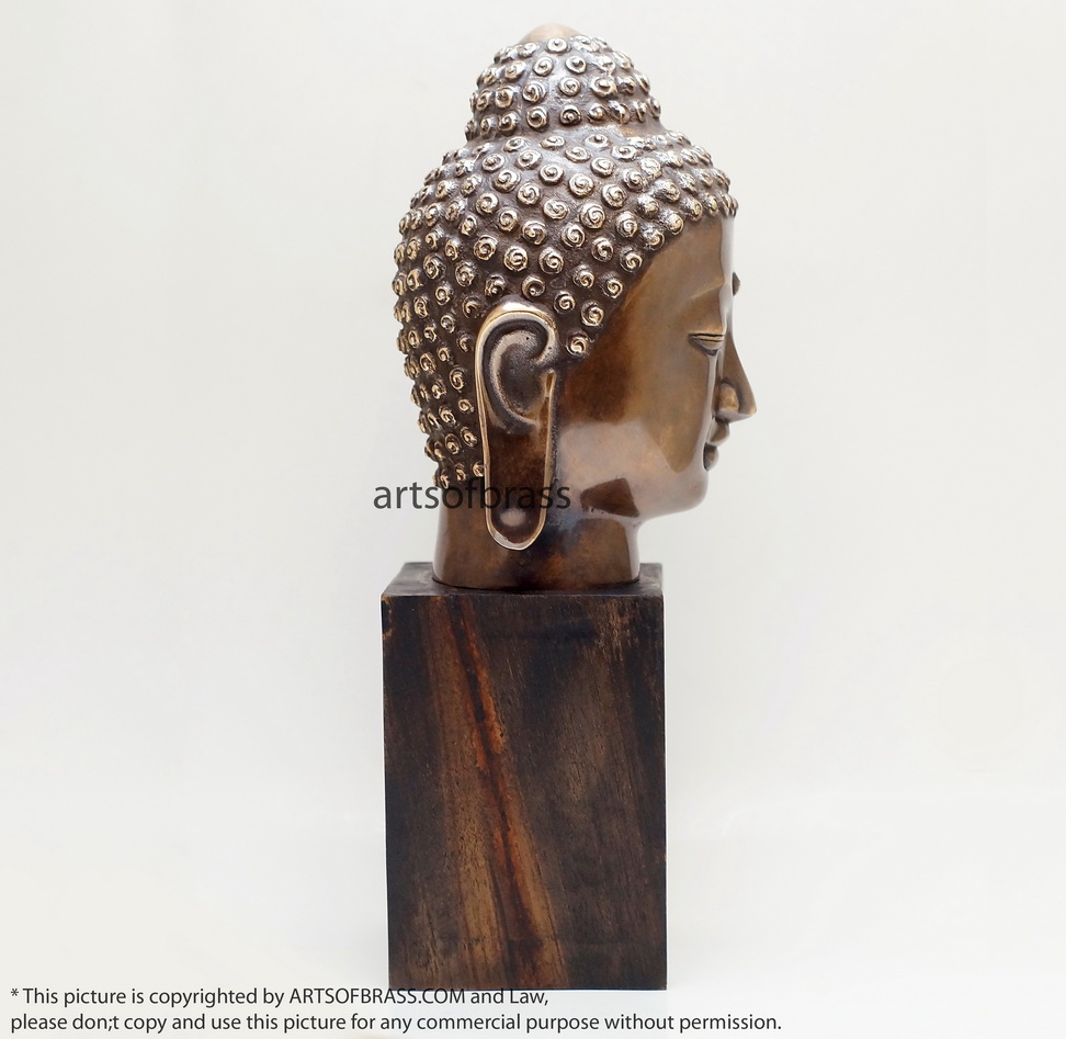 11.41" Old Brass Tibetan Buddhism Buddha Head Sakyamuni Tathagata Statue 7 11.41" Old Brass Tibetan Buddhism Buddha Head Sakyamuni Tathagata Statue - Image 5