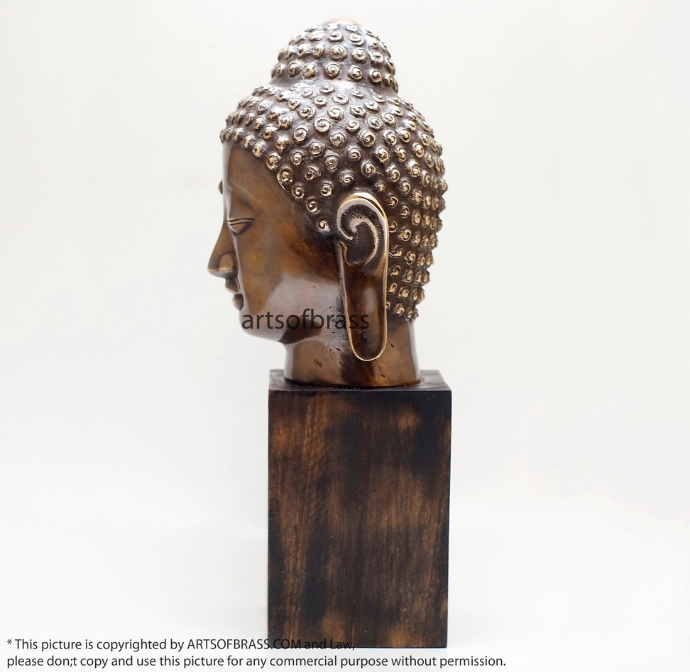11.41" Old Brass Tibetan Buddhism Buddha Head Sakyamuni Tathagata Statue 9 11.41" Old Brass Tibetan Buddhism Buddha Head Sakyamuni Tathagata Statue - Image 7