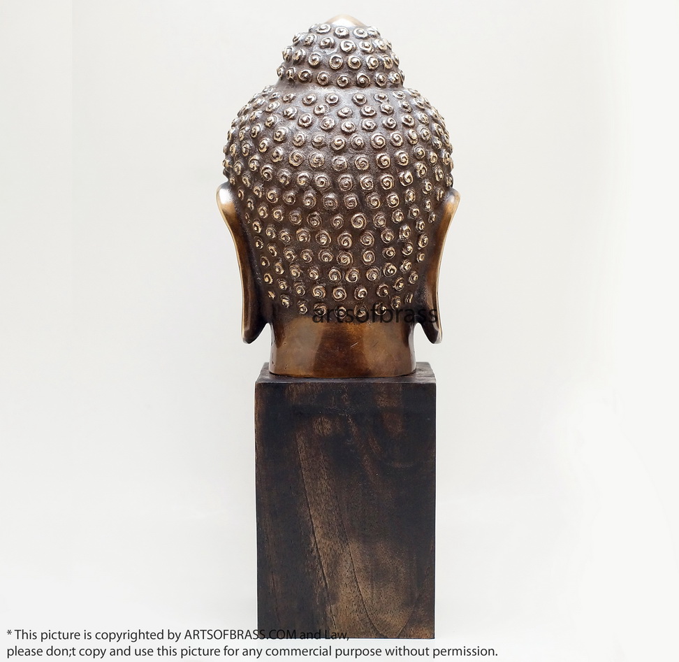 11.41" Old Brass Tibetan Buddhism Buddha Head Sakyamuni Tathagata Statue 8 11.41" Old Brass Tibetan Buddhism Buddha Head Sakyamuni Tathagata Statue - Image 6