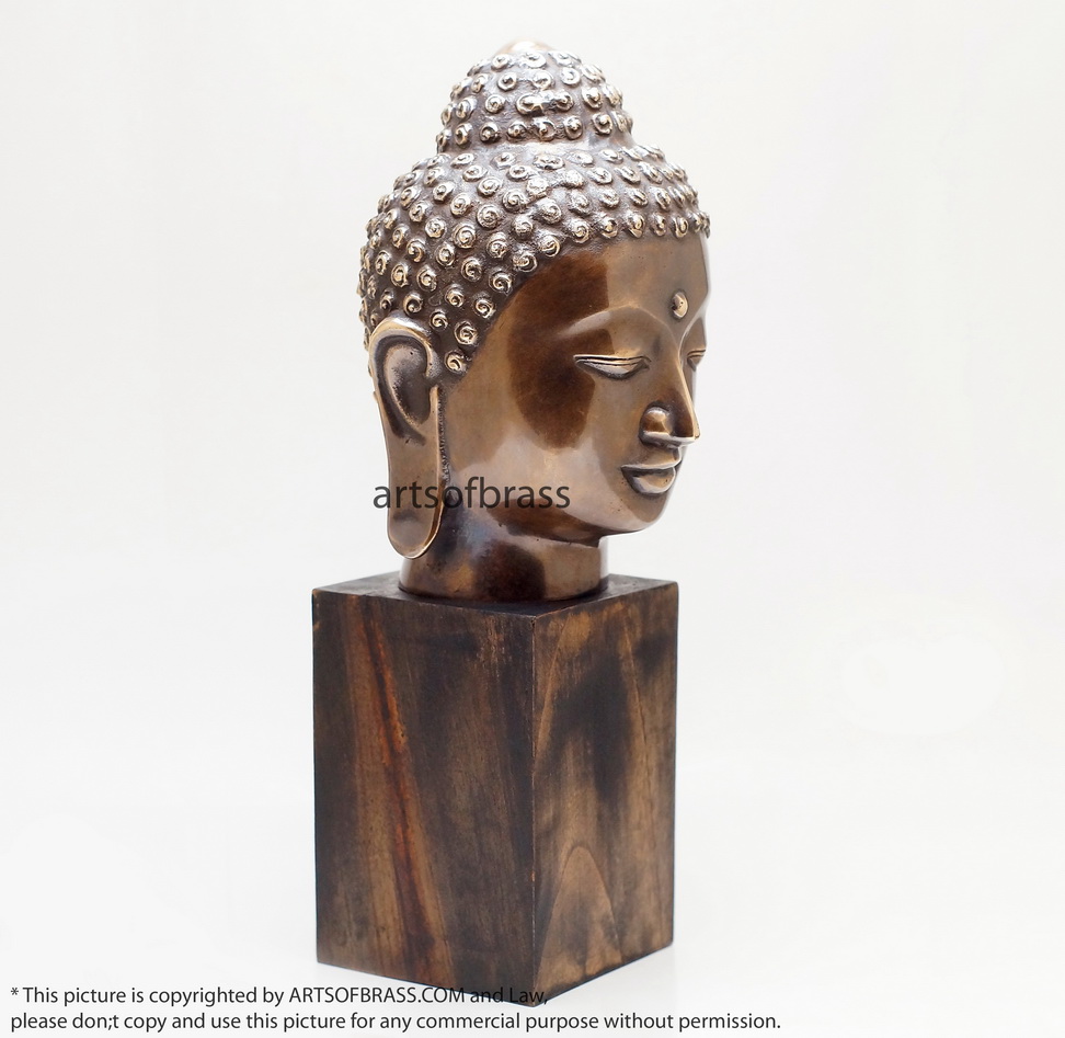 11.41" Old Brass Tibetan Buddhism Buddha Head Sakyamuni Tathagata Statue 10 11.41" Old Brass Tibetan Buddhism Buddha Head Sakyamuni Tathagata Statue - Image 8