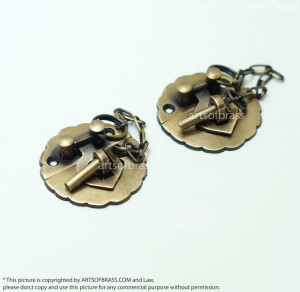 1.69" Lot 2 pcs Solid Brass Vintage Round Pin Slot Locking BOX LATCH Lock 16 Solid Brass Vintage Round Pin Slot Locking BOX LATCH Lock