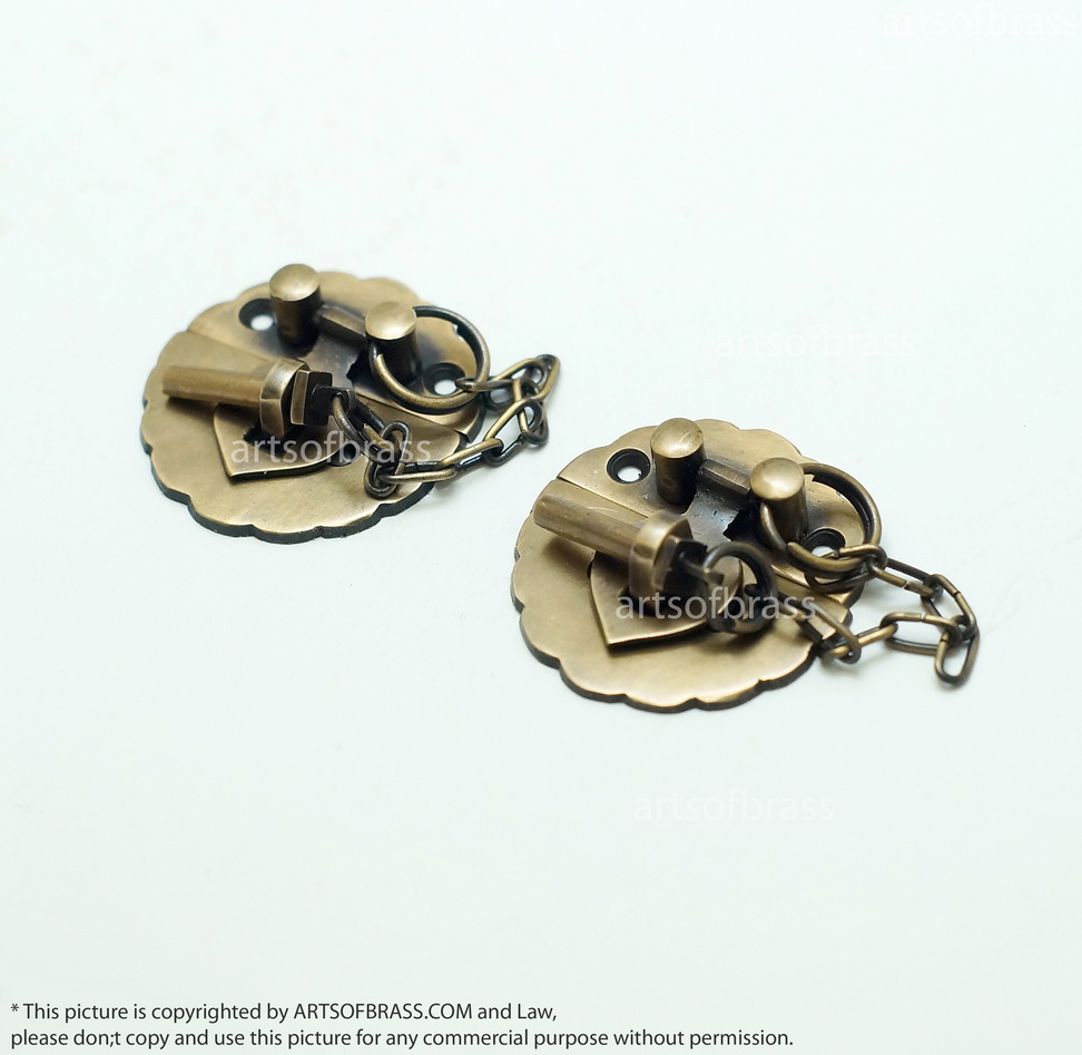 1.69" Lot 2 pcs Solid Brass Vintage Round Pin Slot Locking BOX LATCH Lock 4 1.69" Lot 2 pcs Solid Brass Vintage Round Pin Slot Locking BOX LATCH Lock - Image 2
