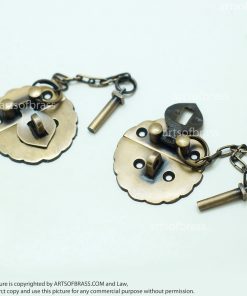 1.69" Lot 2 pcs Solid Brass Vintage Round Pin Slot Locking BOX LATCH Lock 12 DSC1092 resize