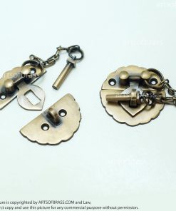1.69" Lot 2 pcs Solid Brass Vintage Round Pin Slot Locking BOX LATCH Lock 13 DSC1093 resize