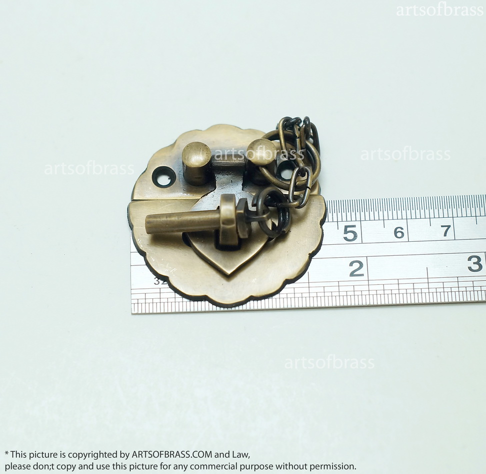 1.69" Lot 2 pcs Solid Brass Vintage Round Pin Slot Locking BOX LATCH Lock 8 1.69" Lot 2 pcs Solid Brass Vintage Round Pin Slot Locking BOX LATCH Lock - Image 6