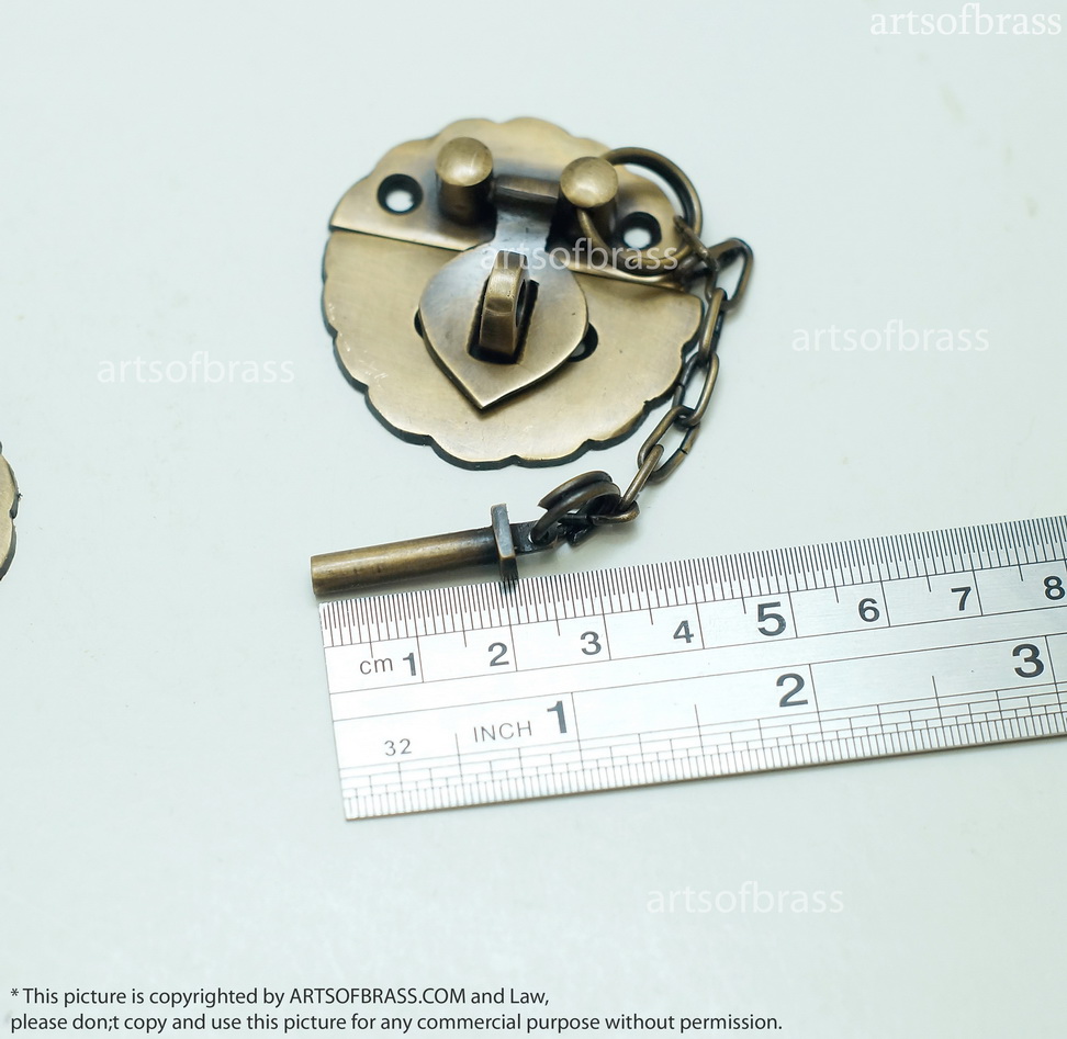 1.69" Lot 2 pcs Solid Brass Vintage Round Pin Slot Locking BOX LATCH Lock 9 1.69" Lot 2 pcs Solid Brass Vintage Round Pin Slot Locking BOX LATCH Lock - Image 7