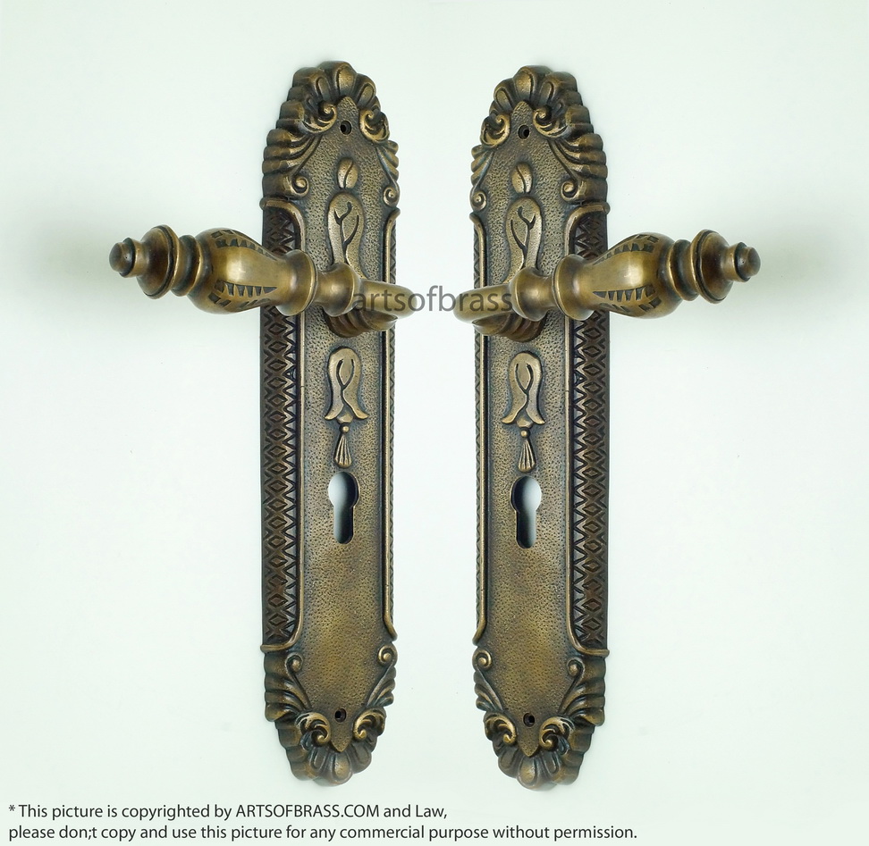 12.50" Set Vintage Victorian Brass Entry Door Knob with Deadbolt Handle 3 12.50" Set Vintage Victorian Brass Entry Door Knob with Deadbolt Handle