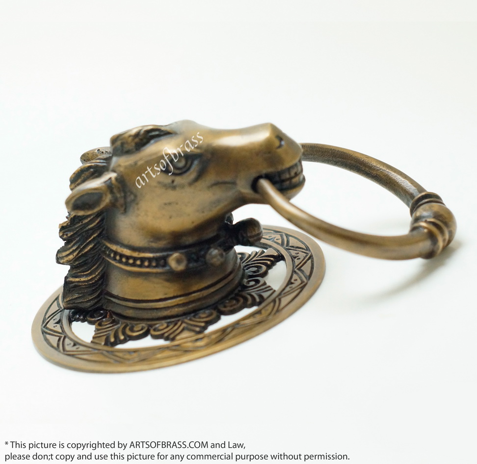 Pair Vintage Farm HORSE Head Pulls Main Door Brass Door Handle Pulls P135 4 Pair Vintage Farm HORSE Head Pulls Main Door Brass Door Handle Pulls P135 - Image 2