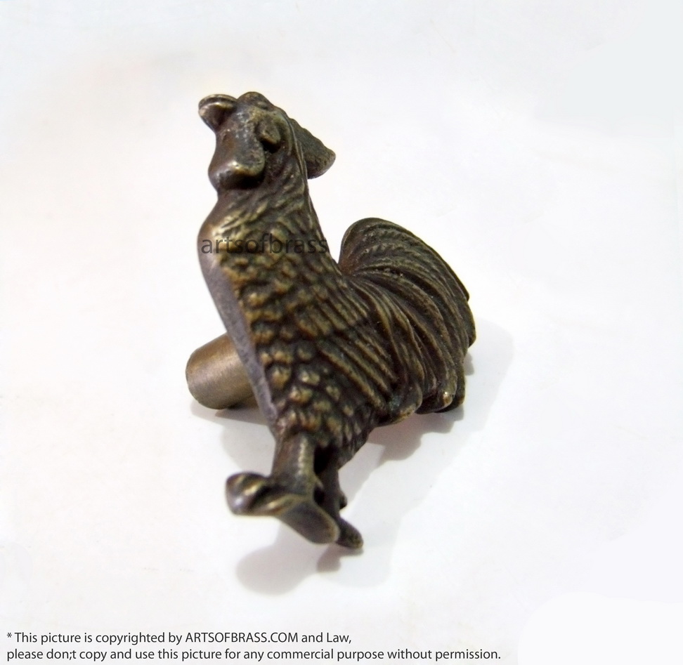 1.88" 2 pairs Vintage ROOSTER Cabinet Knobs Door Brass Drawer Pull Handle 7 1.88" 2 pairs Vintage ROOSTER Cabinet Knobs Door Brass Drawer Pull Handle - Image 5