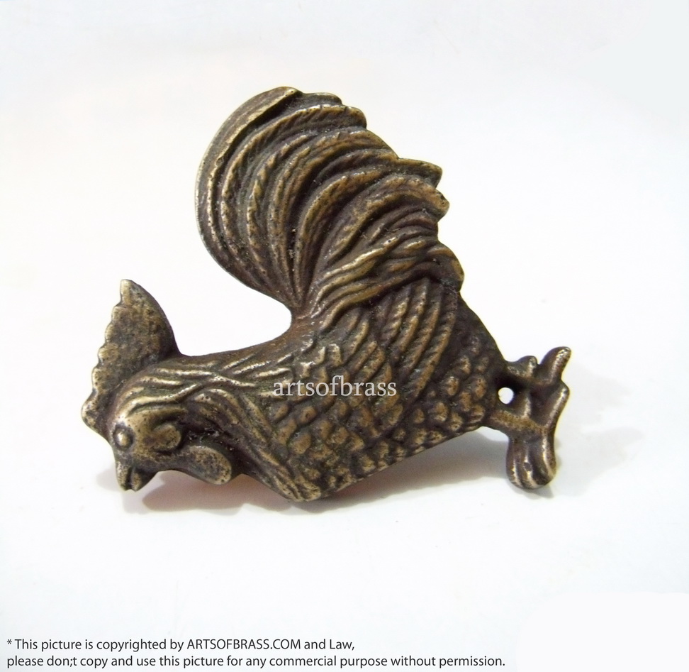 1.88" 2 pairs Vintage ROOSTER Cabinet Knobs Door Brass Drawer Pull Handle 6 1.88" 2 pairs Vintage ROOSTER Cabinet Knobs Door Brass Drawer Pull Handle - Image 4