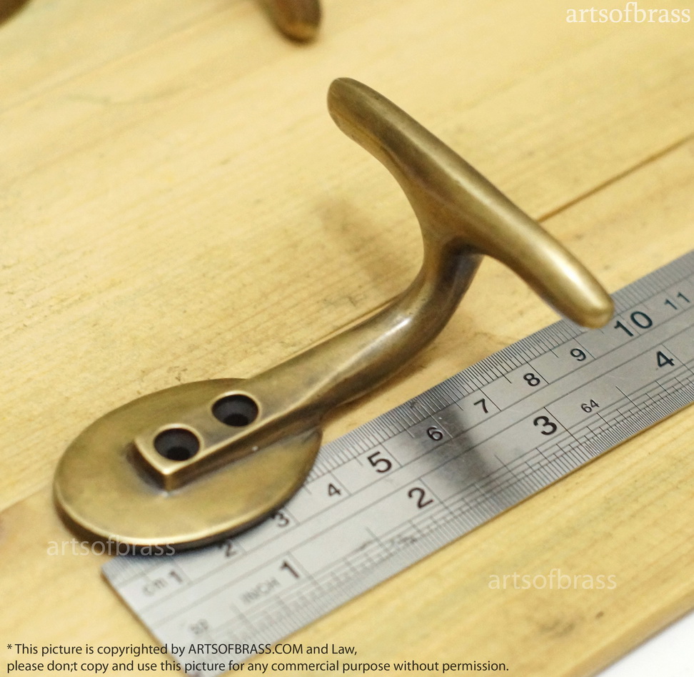 3.18 Vintage Solid Brass Horizontal HOOK Hanger Wall Mount Strong Hook U042 5 3.18 Vintage Solid Brass Horizontal HOOK Hanger Wall Mount Strong Hook U042 - Image 3