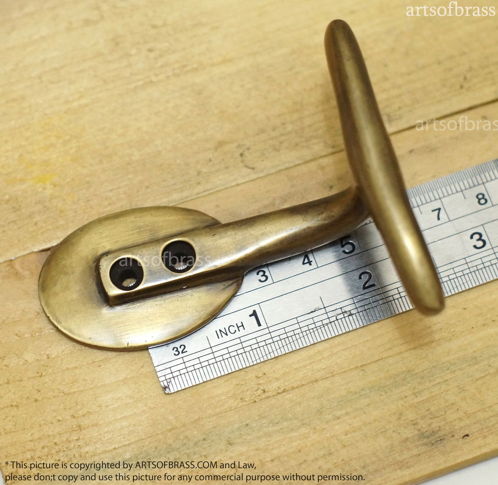 3.18 Vintage Solid Brass Horizontal HOOK Hanger Wall Mount Strong Hook U042 11 3.18 Vintage Solid Brass Horizontal HOOK Hanger Wall Mount Strong Hook U042 - Image 9