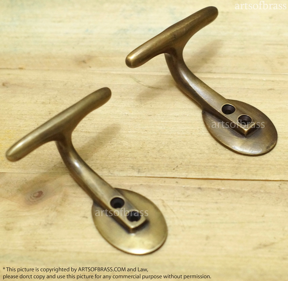 3.18 Vintage Solid Brass Horizontal HOOK Hanger Wall Mount Strong Hook U042 7 3.18 Vintage Solid Brass Horizontal HOOK Hanger Wall Mount Strong Hook U042 - Image 5