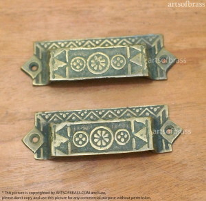 3.77" inches Lot of 2 pcs Vintage Old Art Deco Retro Bar Bin Pull Solid Brass Cabinet Bin Pull Handle I035 16 DSC00809_resize