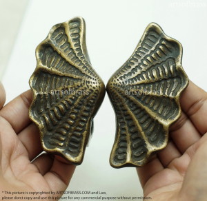 3.62" Set Vintage Solid Brass Scallop Shell Drawer pulls Handle Door Pull 18 3.62" Set Vintage Solid Brass Scallop Shell Drawer pulls Handle Door Pull