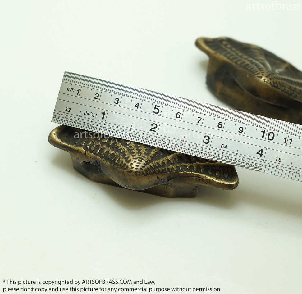 3.62" Set Vintage Solid Brass Scallop Shell Drawer pulls Handle Door Pull 9 3.62" Set Vintage Solid Brass Scallop Shell Drawer pulls Handle Door Pull - Image 7