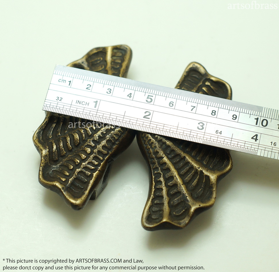 3.62" Set Vintage Solid Brass Scallop Shell Drawer pulls Handle Door Pull 7 3.62" Set Vintage Solid Brass Scallop Shell Drawer pulls Handle Door Pull - Image 5