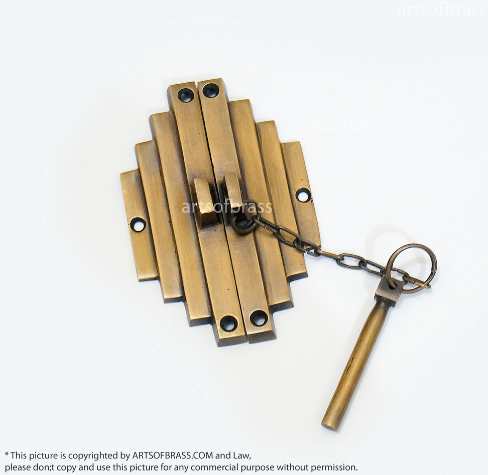 3.58" Vintage Asian Brass Bamboo Door Lock Latch Antique Cabinet latch 5 3.58" Vintage Asian Brass Bamboo Door Lock Latch Antique Cabinet latch - Image 3