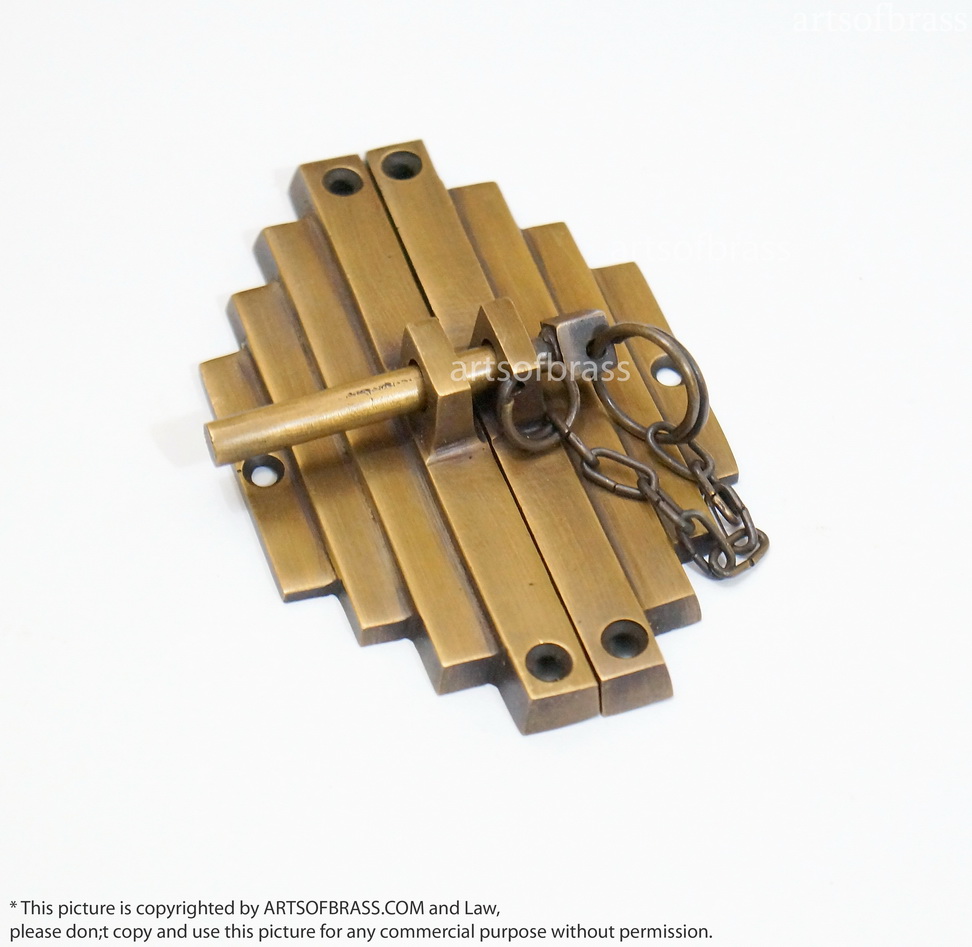 3.58" Vintage Asian Brass Bamboo Door Lock Latch Antique Cabinet latch 4 3.58" Vintage Asian Brass Bamboo Door Lock Latch Antique Cabinet latch - Image 2