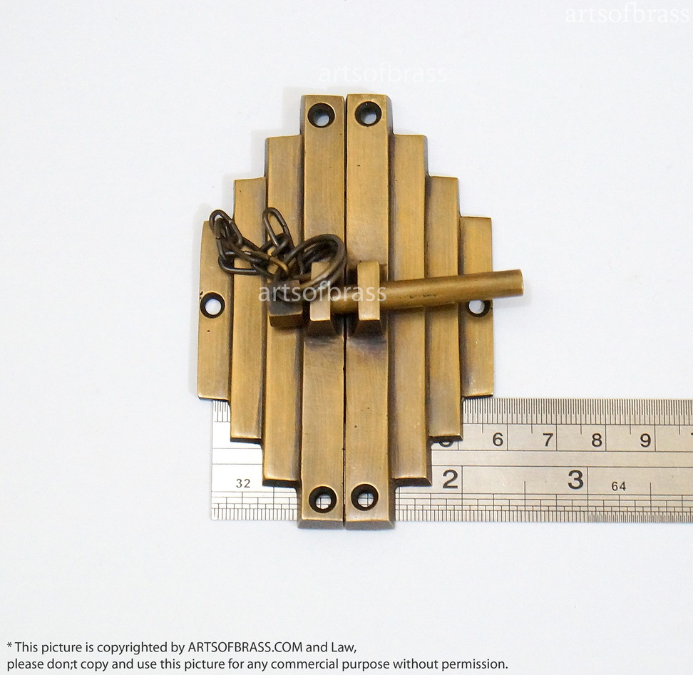 3.58" Vintage Asian Brass Bamboo Door Lock Latch Antique Cabinet latch 9 3.58" Vintage Asian Brass Bamboo Door Lock Latch Antique Cabinet latch - Image 7
