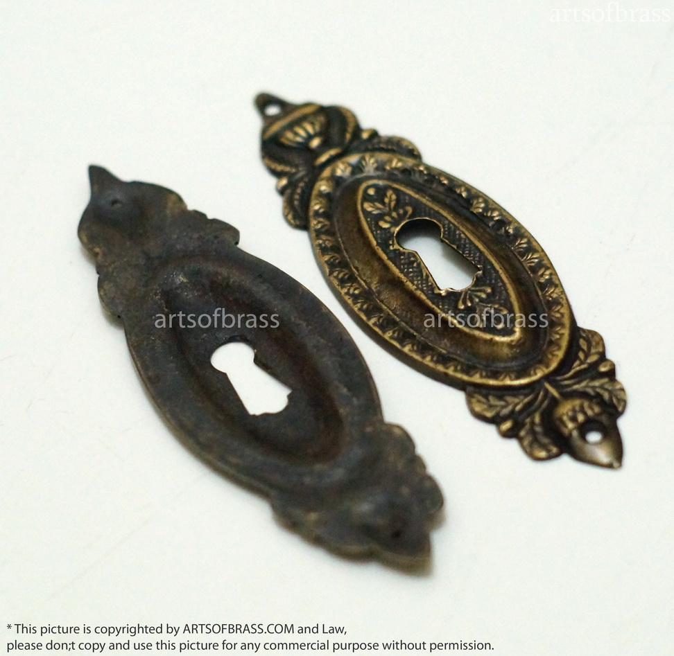 4.80" 2 pcs Vintage Brass Victorian Garden Key Hole Door Key Hole Plate 8 4.80" 2 pcs Vintage Brass Victorian Garden Key Hole Door Key Hole Plate - Image 6