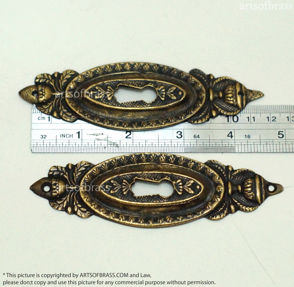 4.80" 2 pcs Vintage Brass Victorian Garden Key Hole Door Key Hole Plate 9 4.80" 2 pcs Vintage Brass Victorian Garden Key Hole Door Key Hole Plate - Image 7