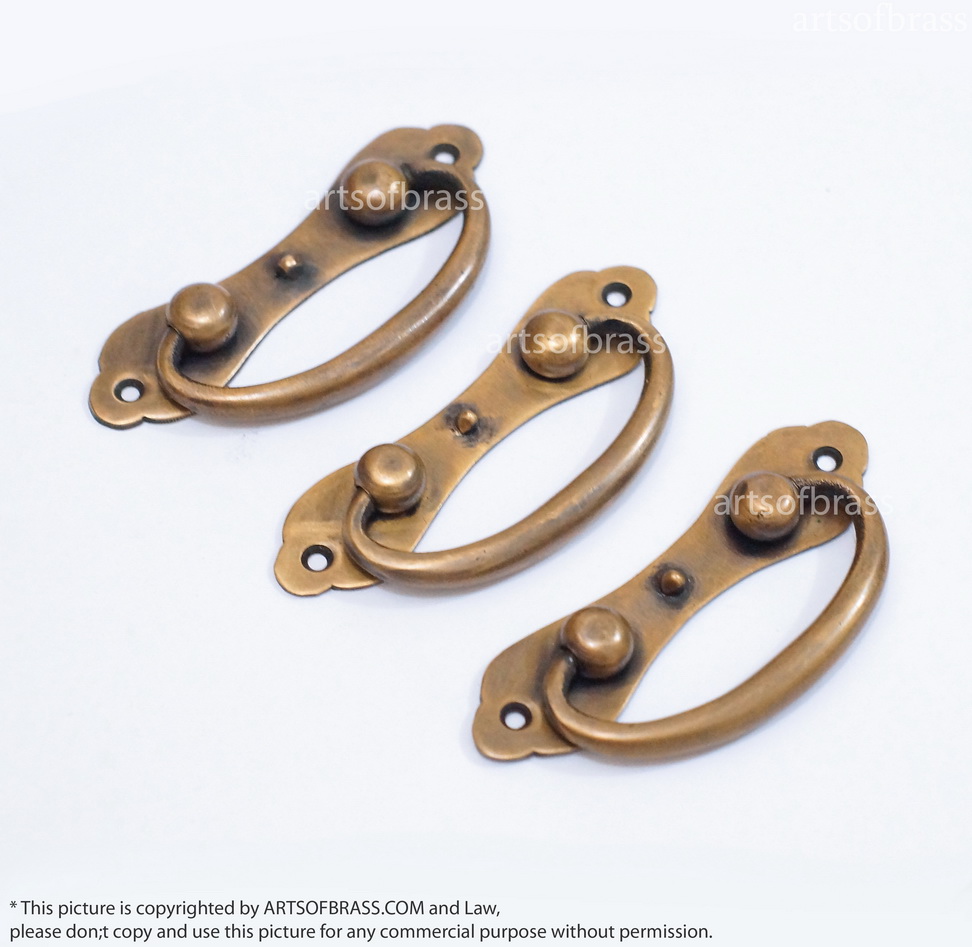 3.34" 3 pcs Vintage Brass Artistic Handle Pull Drawer Pulls Antique Door 4 3.34" 3 pcs Vintage Brass Artistic Handle Pull Drawer Pulls Antique Door - Image 2