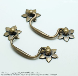 4.60" 2 pcs Vintage Double Flowers Handle Drawer Pulls Antique Cabinet knob