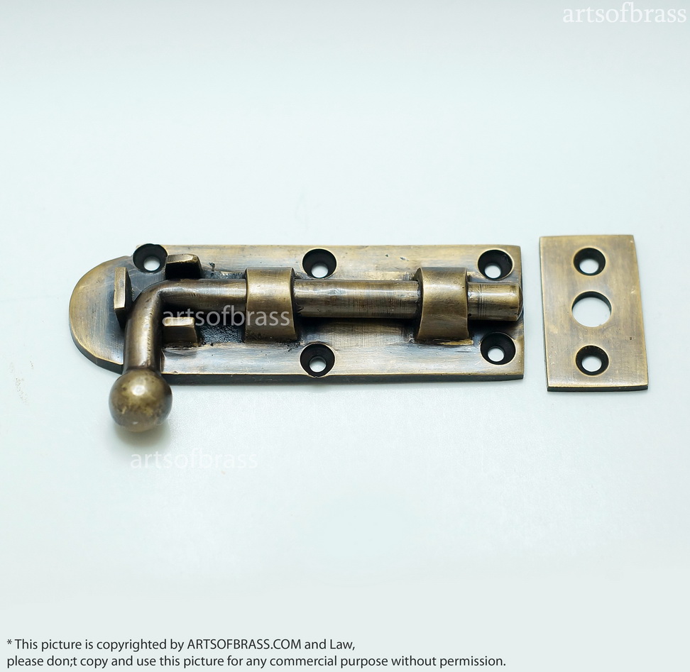 3.66" 2 pcs VINTAGE Gate Door Latch Slot Solid Brass Door Latch Lock 6 3.66" 2 pcs VINTAGE Gate Door Latch Slot Solid Brass Door Latch Lock - Image 4