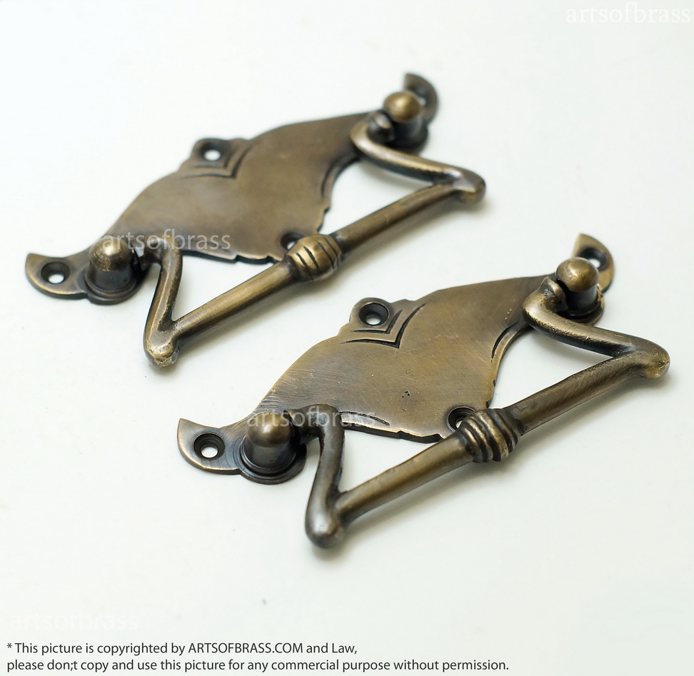 3.93" 2 pcs Vintage Art Deco Artistic Brass Cabinet Drawer Handle Pulls 4 3.93" 2 pcs Vintage Art Deco Artistic Brass Cabinet Drawer Handle Pulls - Image 2
