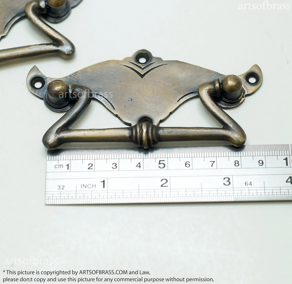 3.93" 2 pcs Vintage Art Deco Artistic Brass Cabinet Drawer Handle Pulls 8 3.93" 2 pcs Vintage Art Deco Artistic Brass Cabinet Drawer Handle Pulls - Image 6