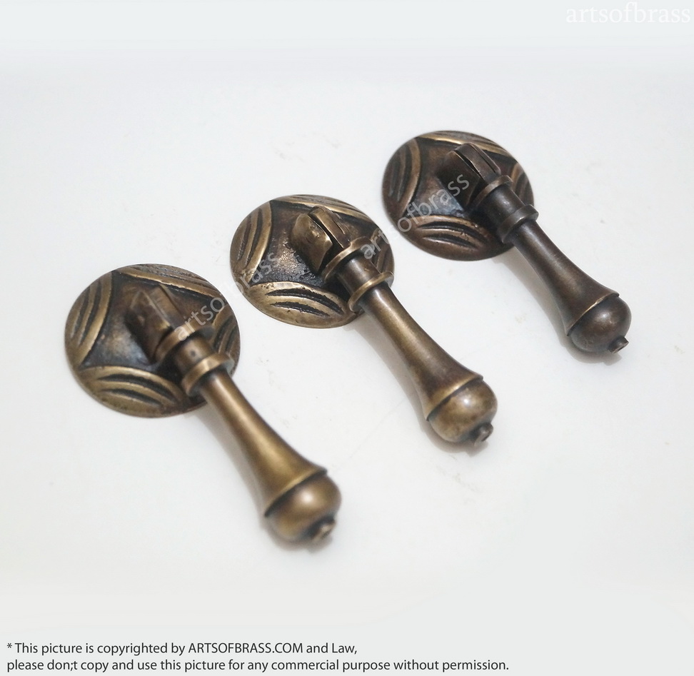 2.83" Inches 3 pcs Round TEAR DROP Cudgel Antique Solid Brass Knob Cabinet Drawer Handle Pull E006 4 2.83" Inches 3 pcs Round TEAR DROP Cudgel Antique Solid Brass Knob Cabinet Drawer Handle Pull E006 - Image 2