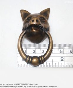 2.95" Inches Mini VINTAGE Solid Brass PIG Farm Head State Farm front Mini Door KNOCKER with Pull Knocker or Drawer pulls Handle Use 18 DSC1232 resize