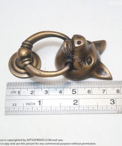 2.95" Inches Mini VINTAGE Solid Brass PIG Farm Head State Farm front Mini Door KNOCKER with Pull Knocker or Drawer pulls Handle Use 15 DSC1245 resize
