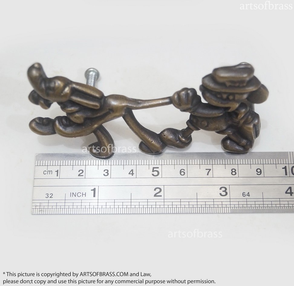 3.54" Lot of 2 pcs Disney Mickey and Pluto Go to School cartoon Figurine Solid Brass Antique Cabinet Drawer Handle Pulls 8 3.54" Lot of 2 pcs Disney Mickey and Pluto Go to School cartoon Figurine Solid Brass Antique Cabinet Drawer Handle Pulls - Image 6